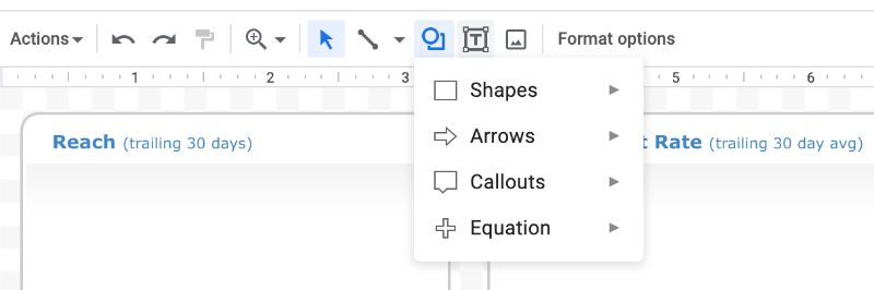 Google Sheets drawing tool menu