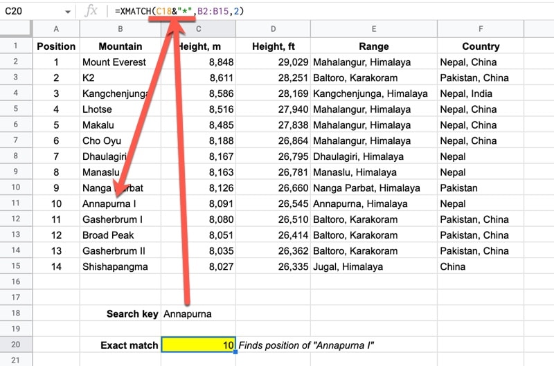 Google Sheets Xmatch Formula With Wildcard Search