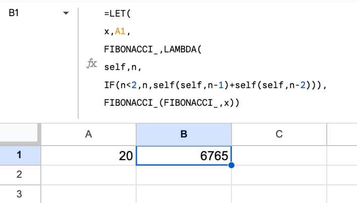 Fibonacci Recursion in Google Sheets