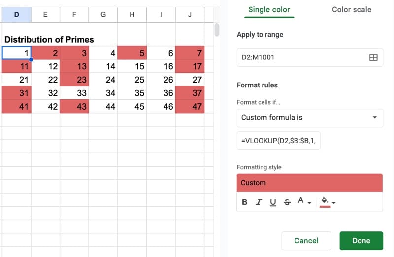 Prime Conditional Formatting