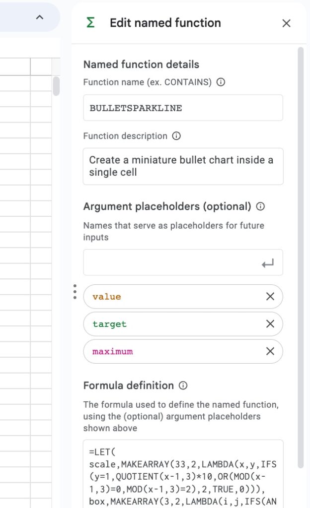 Named Function Definition Google Sheets