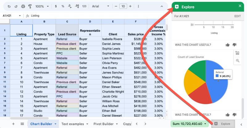 Create Charts with Explore in Google Sheets
