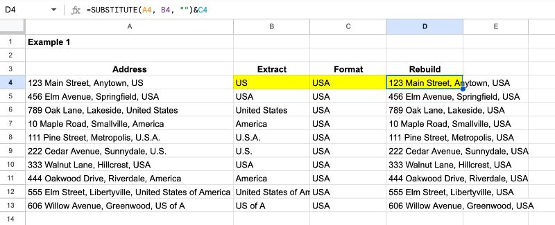 SUBSTITUTE Function in Google Sheets