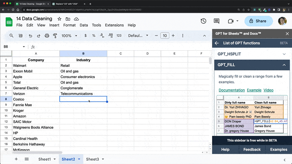 GPT formula in Google Sheets