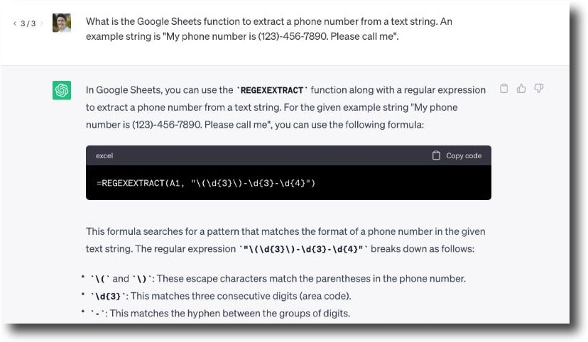 Regex Formula Example using AI