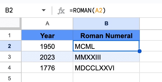 Roman Function in Google Sheets