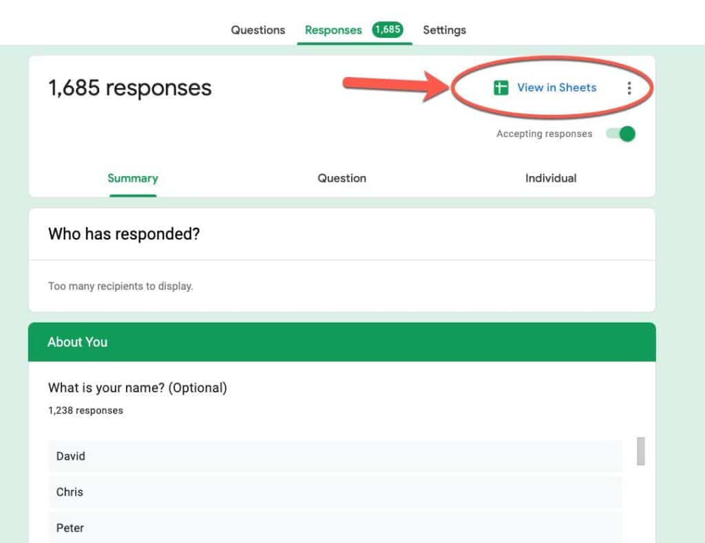 Google Forms Responses View In Sheets