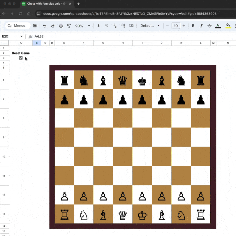 Play It Through Chess Game in Google Sheets Formula