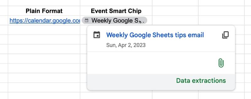 Event Smart Chip in Google Sheets