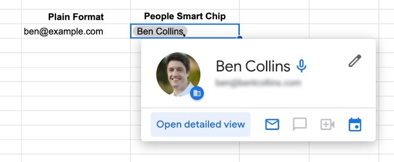 People Smart Chip in Google Sheets