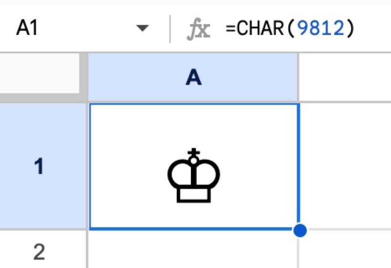 White King Chess Piece CHAR Formula Google Sheets