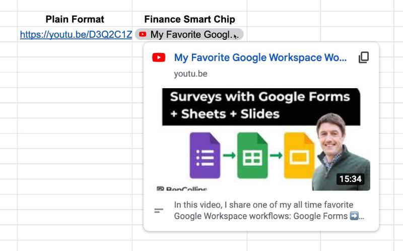 YouTube Chip in Google Sheets