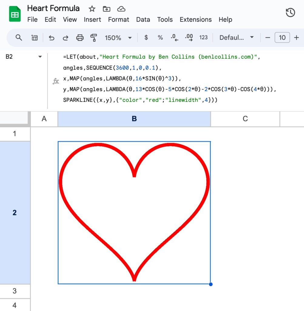 Heart Formula in Google Sheets