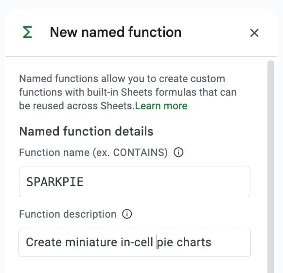 Named Function Definition in Google Sheets