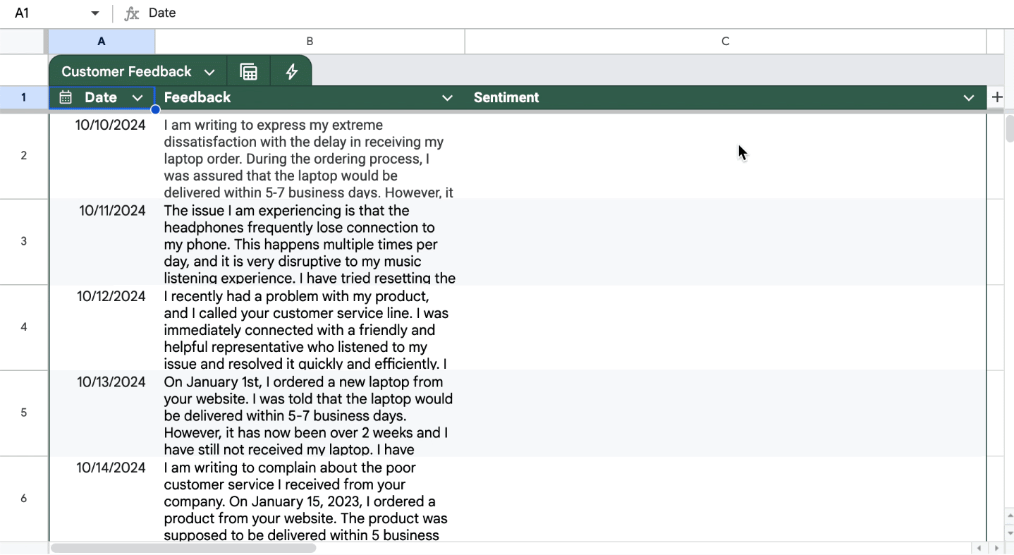 Google Sheets AI Function Example