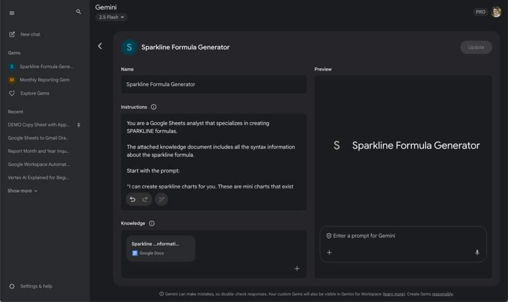 Custom Gem setup in Gemini AI