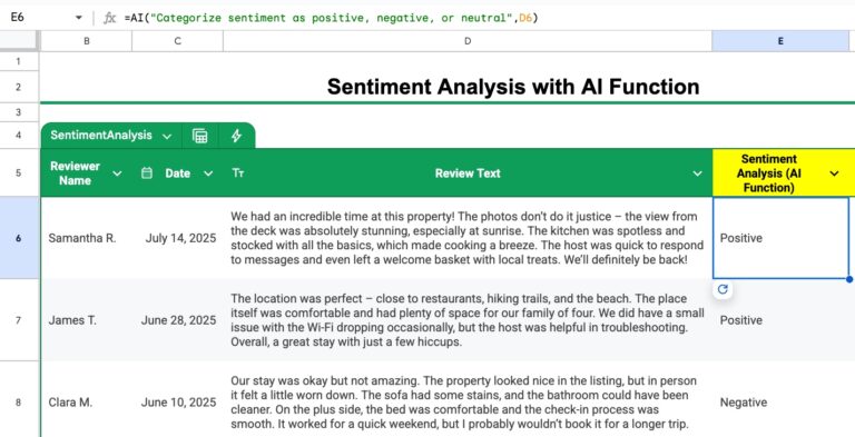 How to use the AI Function in Google Sheets (with 10 examples)