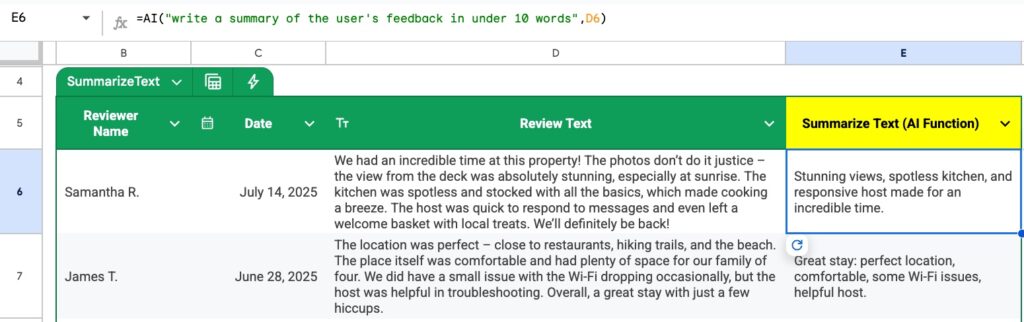 Summarize text with the AI Function