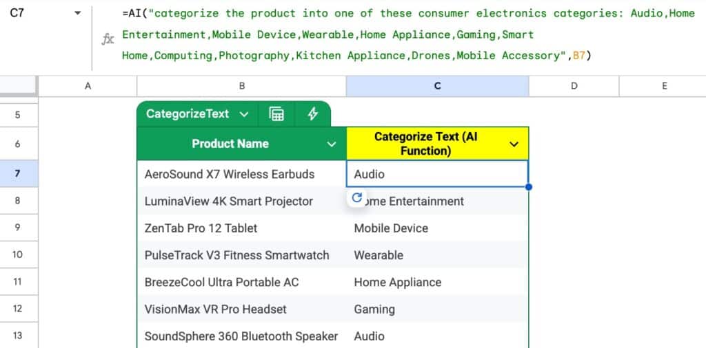 Categorize text with the AI Function