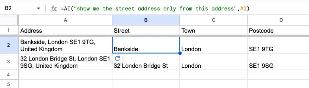 Parse addresses with the AI function in Google Sheets