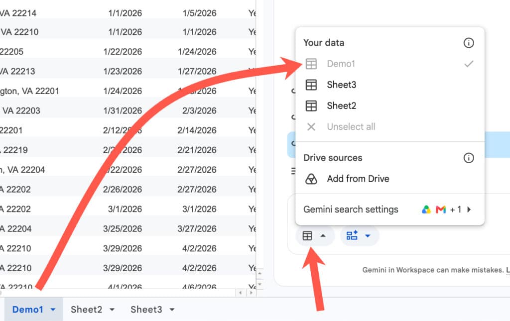 Select data in Sheets Canvas